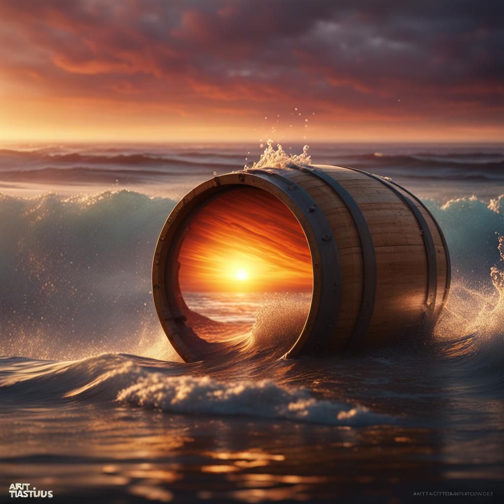 Sunset Surfing Barrel: Fantastical Concept Art