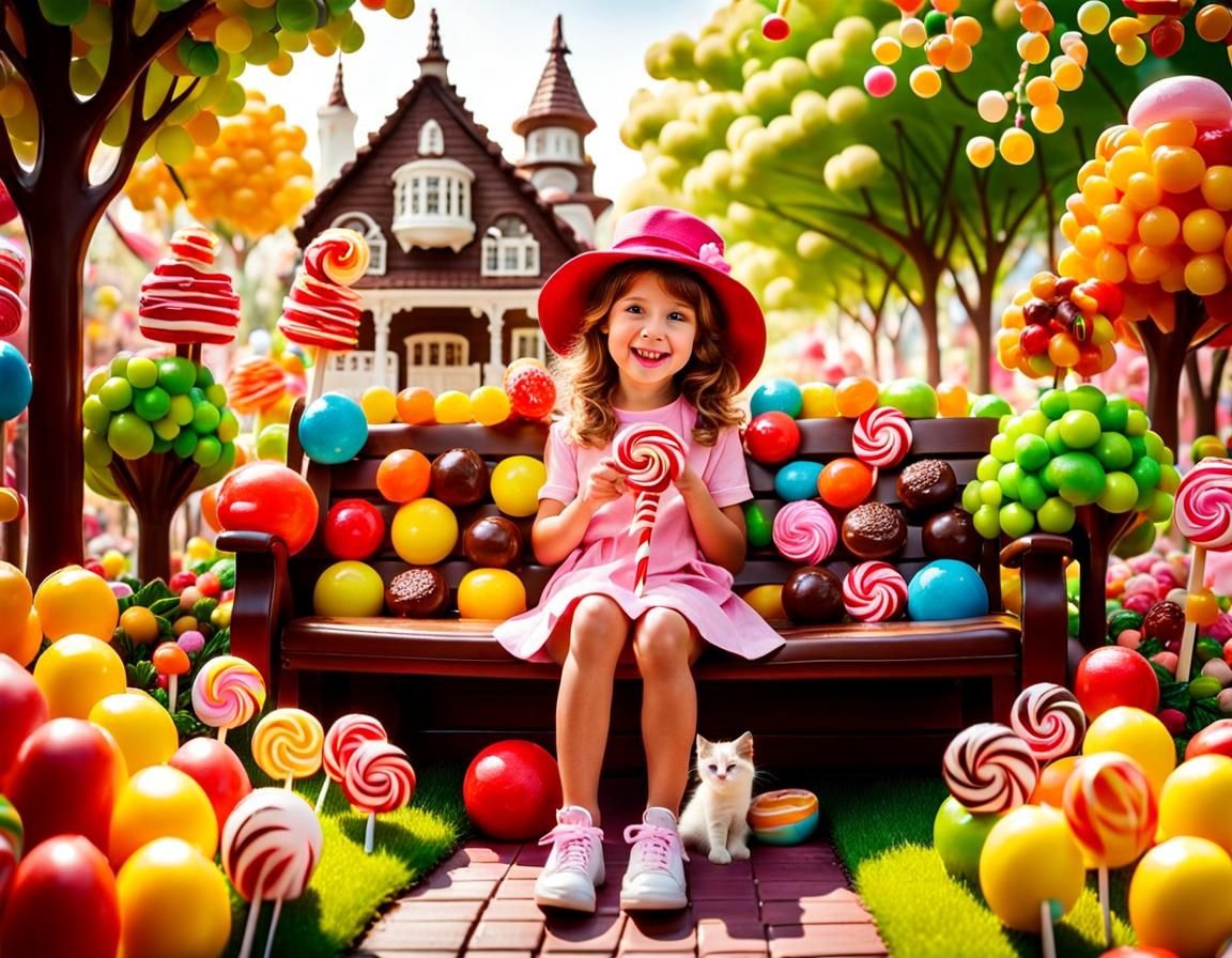 Cute girl in a wonderland candy garden n°1