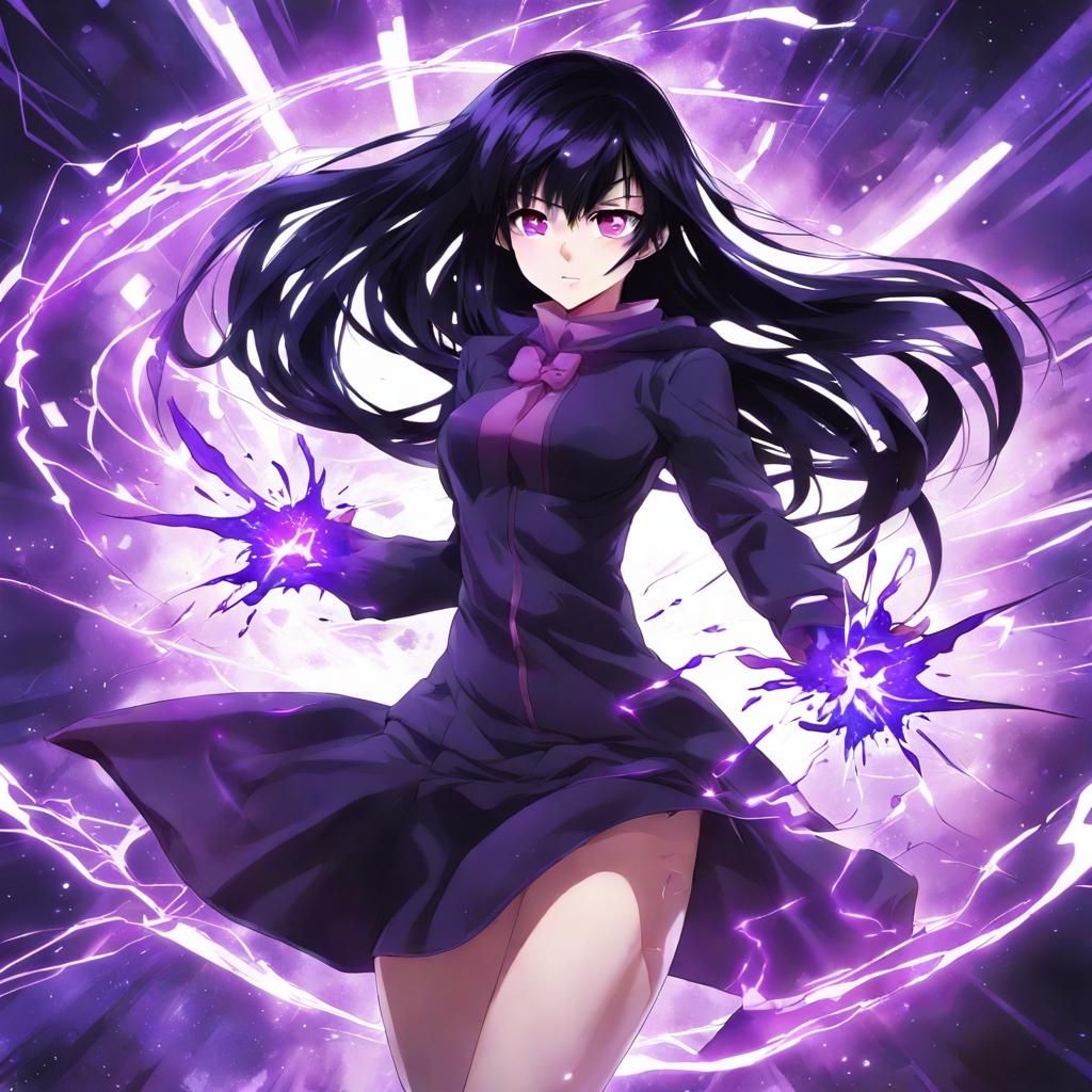 Anime Girl Unleashing Purple Energy Blast