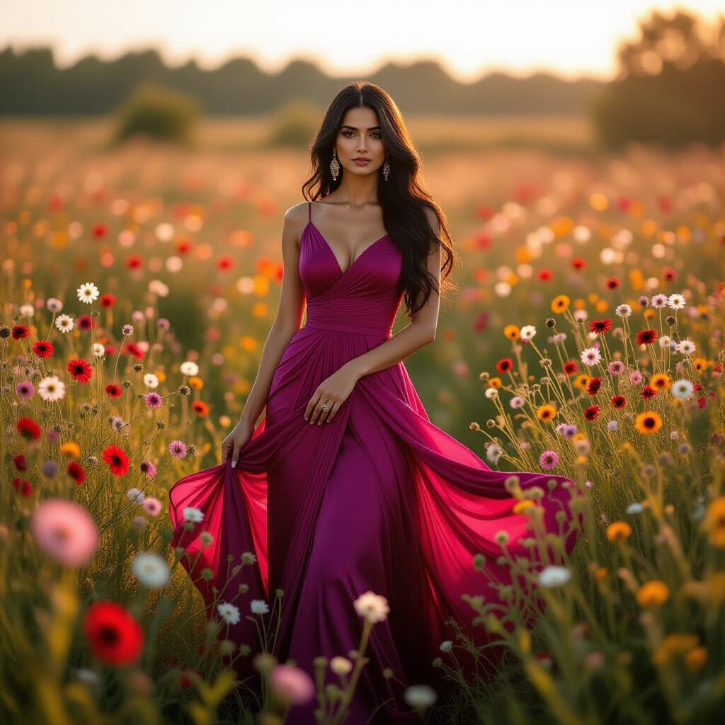 punjabi GODDESS 🧕, silken Fuchsia  GOWN 👘, WILDFLOWER 🌻 h...