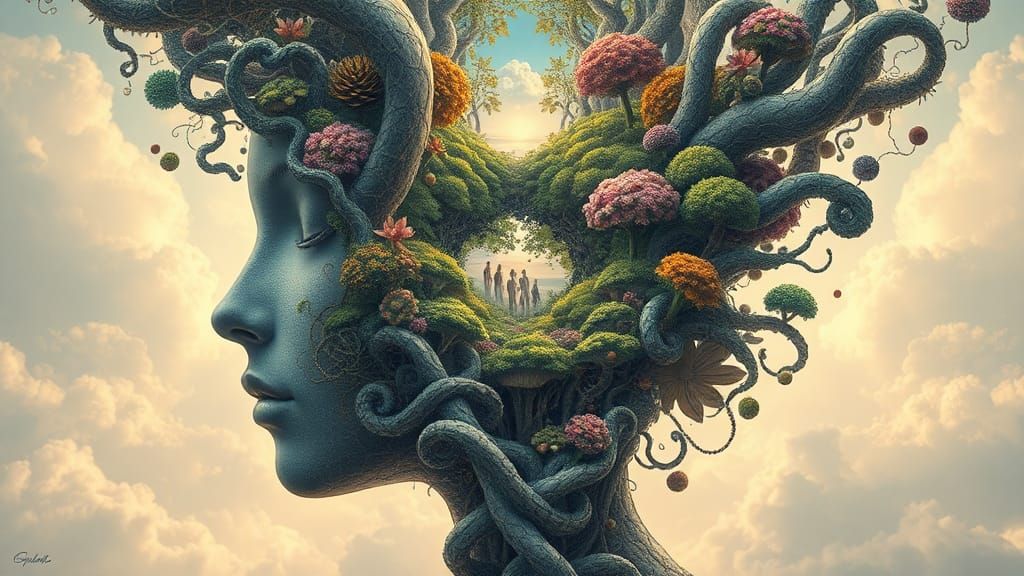 Ethereal Intertwined Landscapes: Dreamlike Biomechanical Art