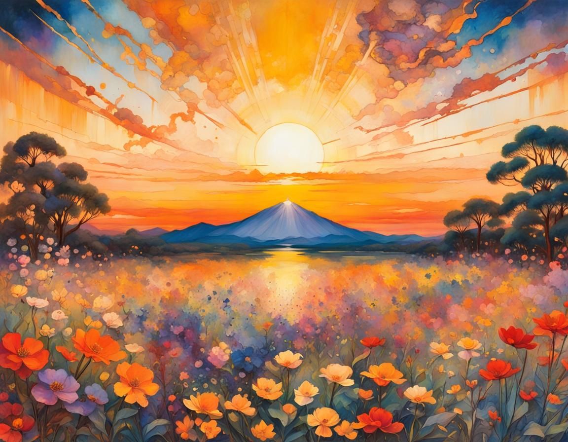 Celestial Flowers in Eden: Ink Splatter Painting