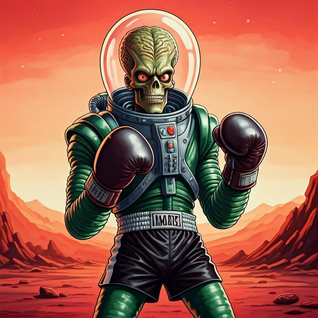 Martian Boxer in Topps Mars Attacks Graphic Novel Style