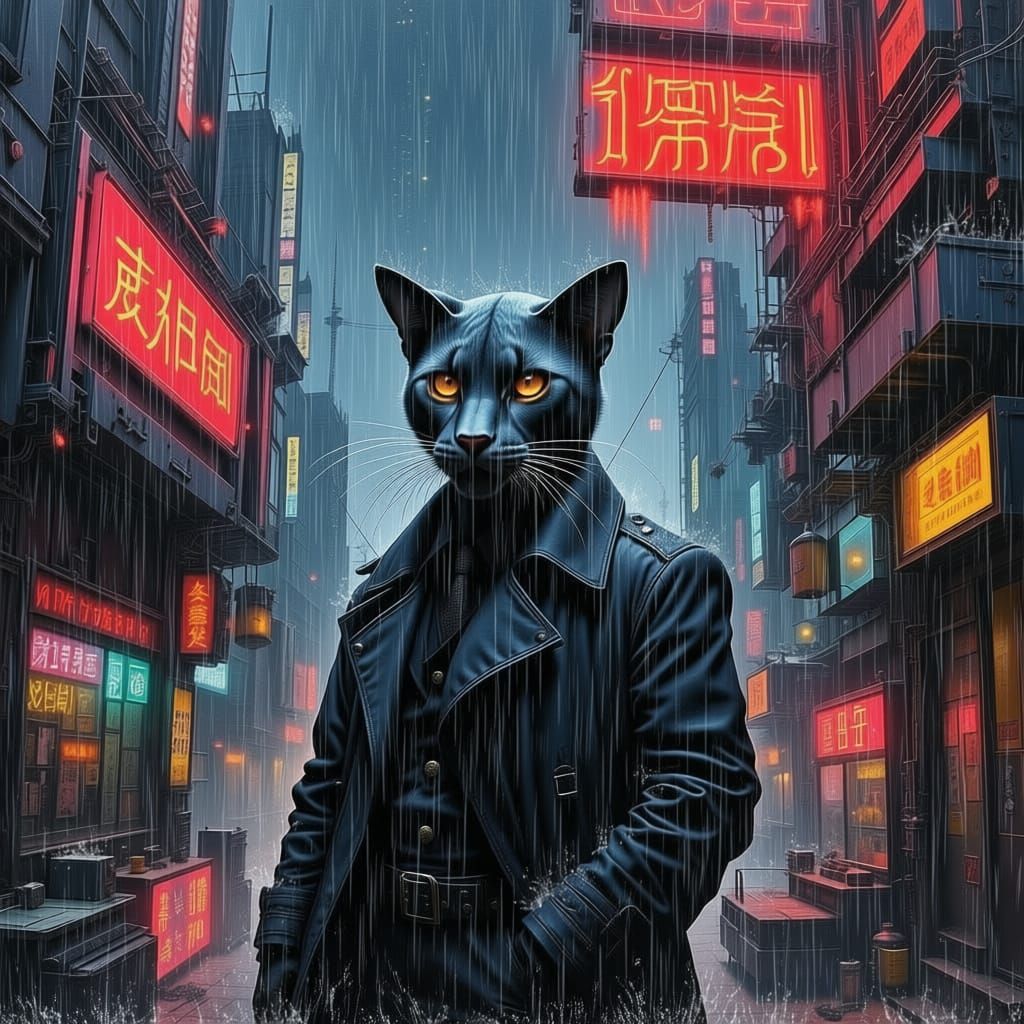 Panther Detective in Futuristic City