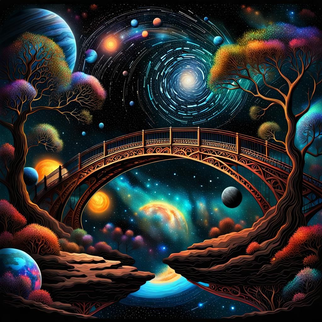 Star Bridge Over Milky Way: Folk Art Style