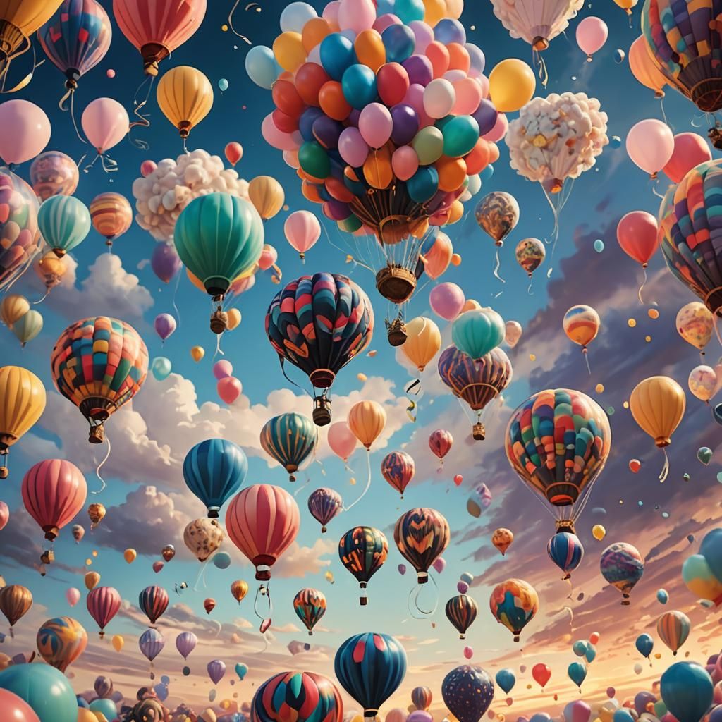 Dreamlike Balloons Floating in Whimsical Sky