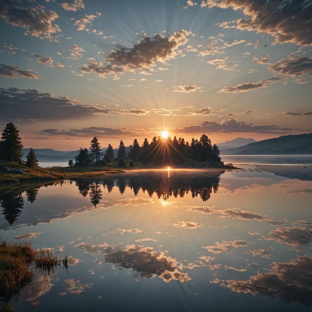 Lake Reflecting Sunrise in High Resolution