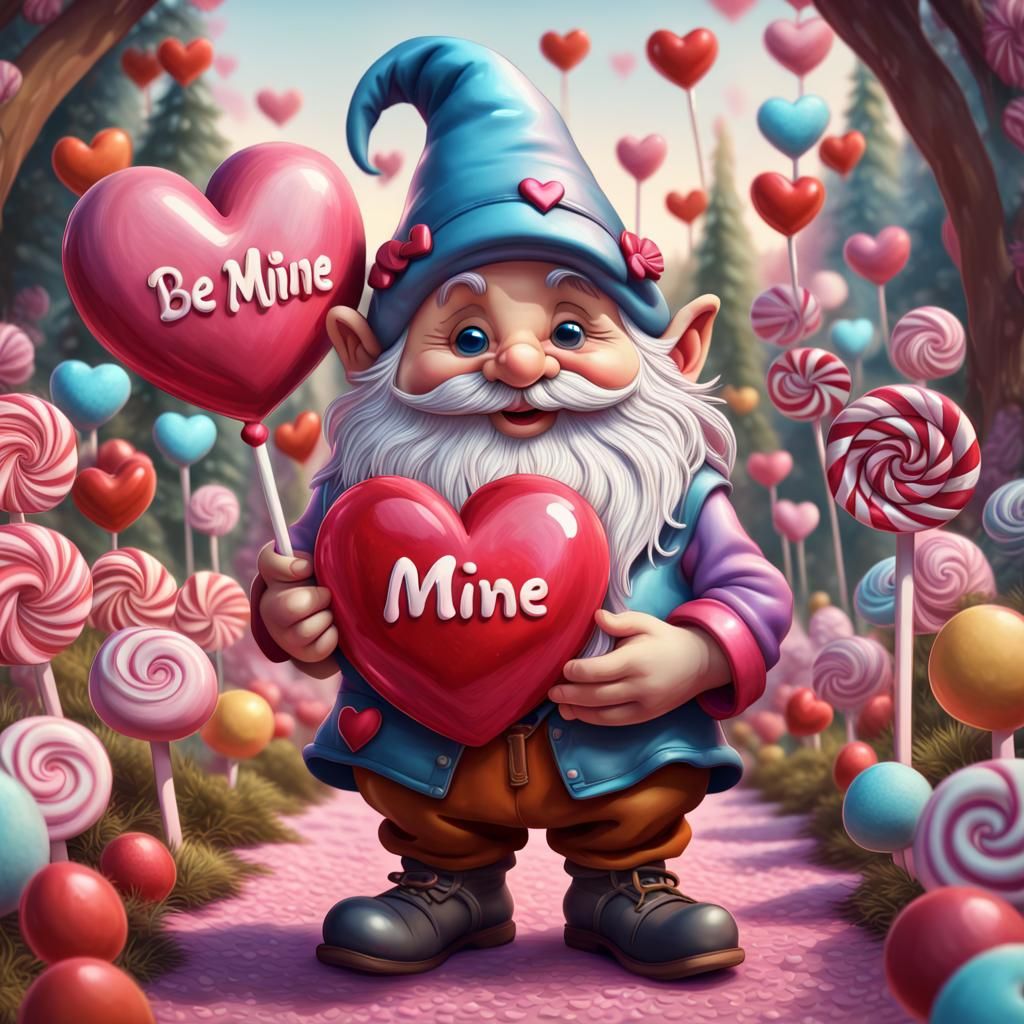 Valentine Gnome with Heart in Candy Art Style