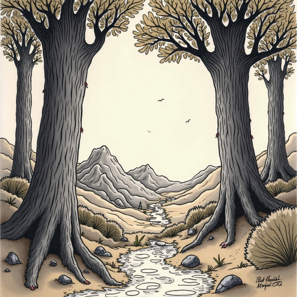 Scribbled Fantasy Landscape in Sketch Art Style