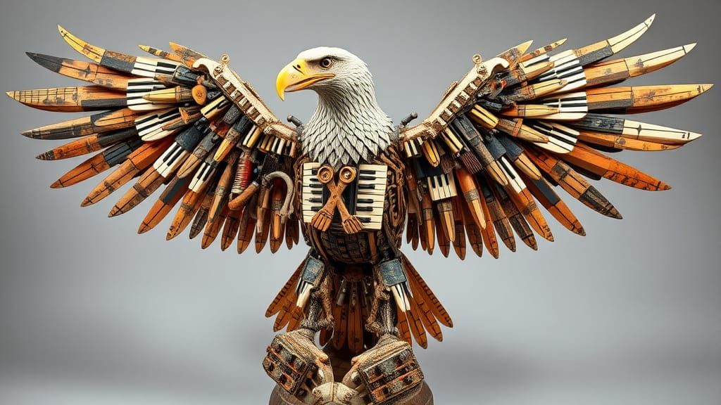 Steampunk Eagle Sculpture from Piano Parts
