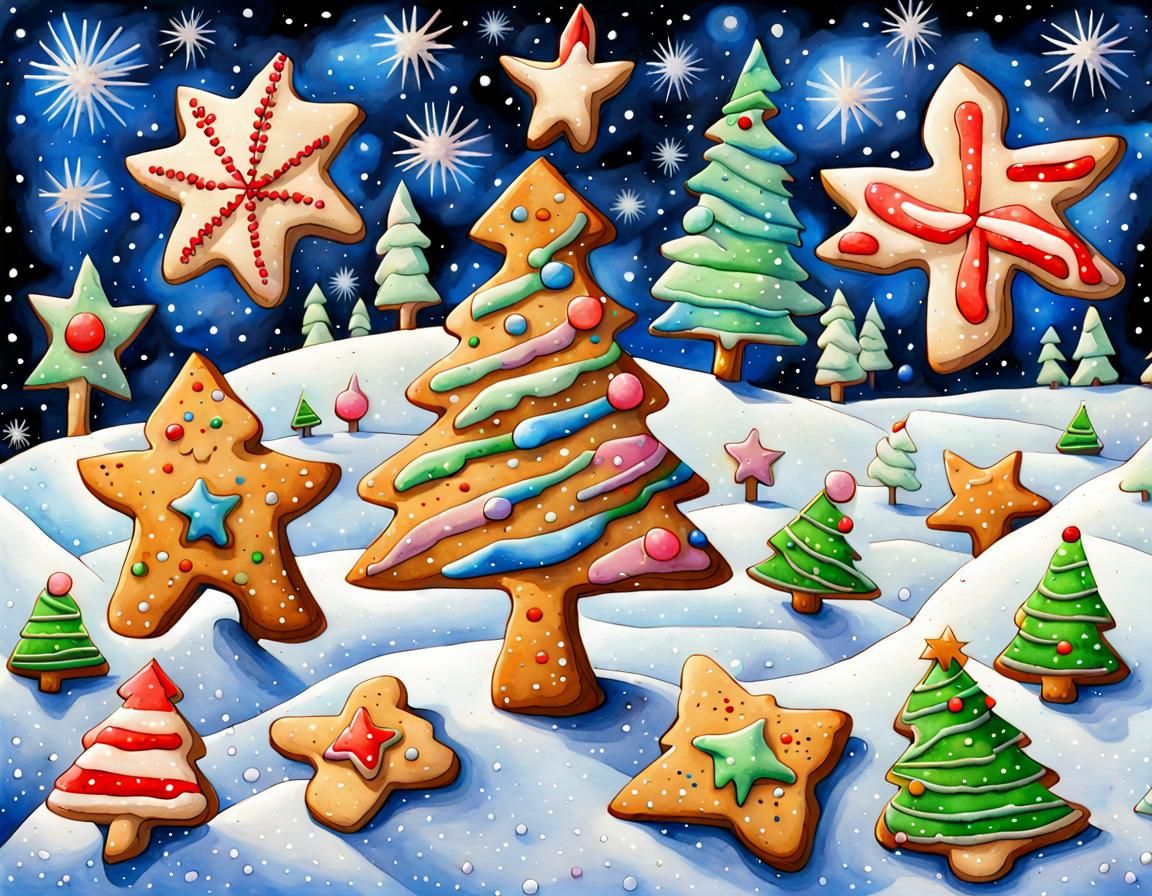 Christmas Scene in Vibrant Cubist Style