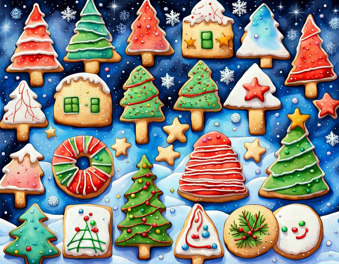 Vibrant Cubist Christmas Scene with Iridescent Details