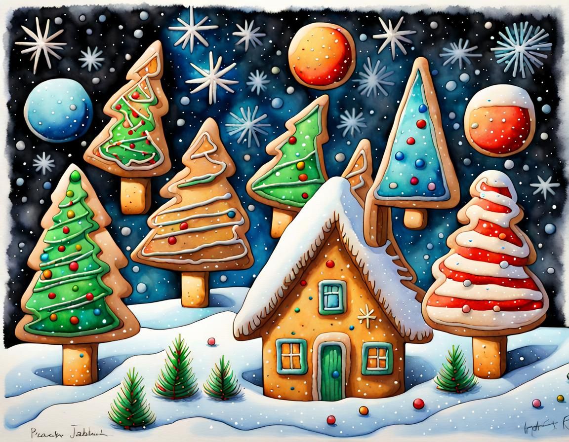 Vibrant Christmas Scene in Cubist Aquarelle Style