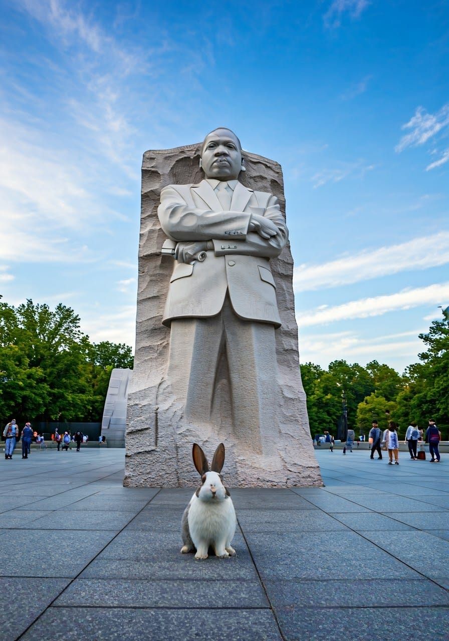 A Rabbit Looks Up at the Martin Luther King Jr Monument in W...