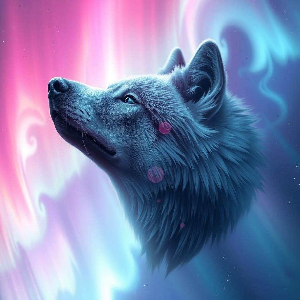 Wolf's Head Hidden in Dreamy Aurora Landscape