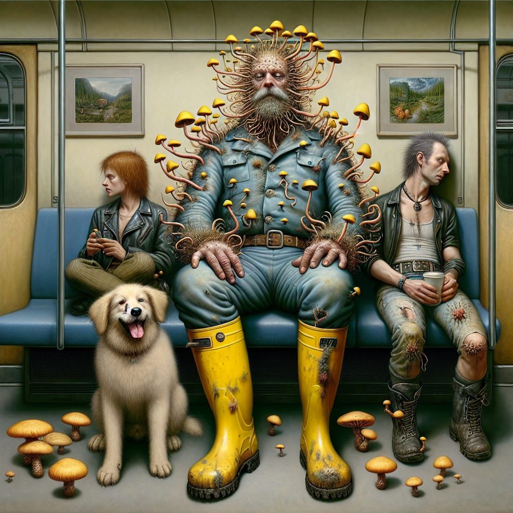 Surreal Dürer-Inspired Figure in Worn Military Attire with W...