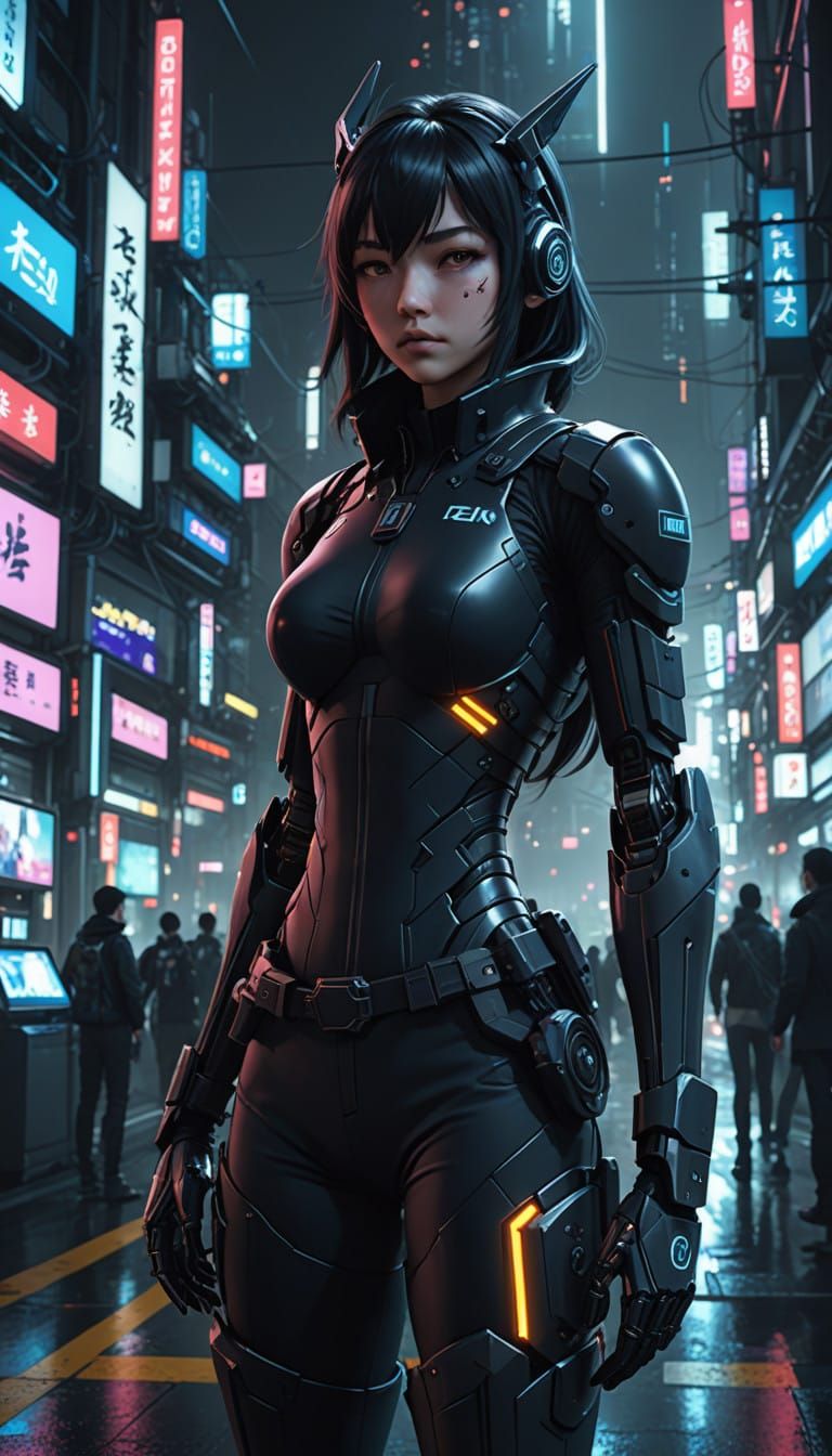 Cyberpunk Futuristic Cityscape in Neon-Lit Night