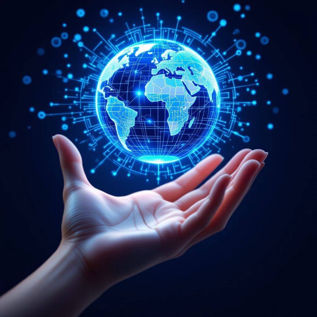 Holographic Globe Projected From Human Hand