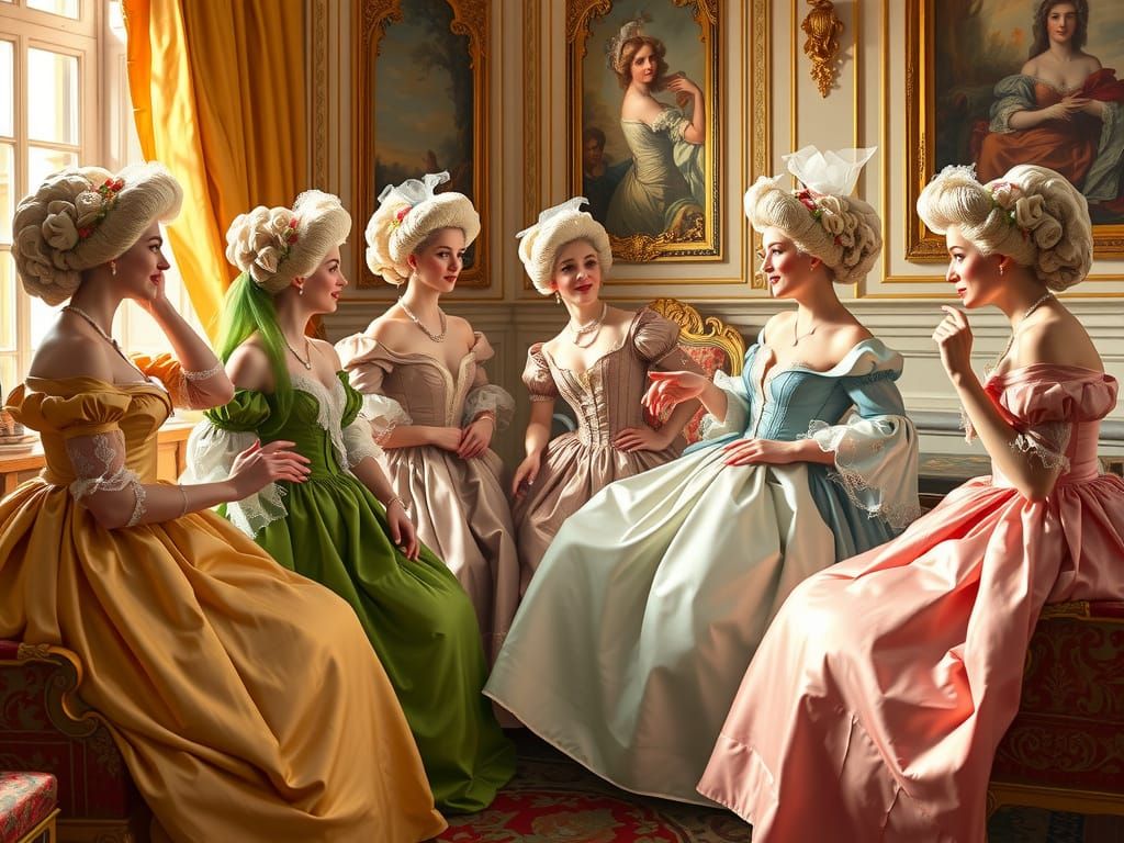 17th Century French Precious Women in Rococo Salon