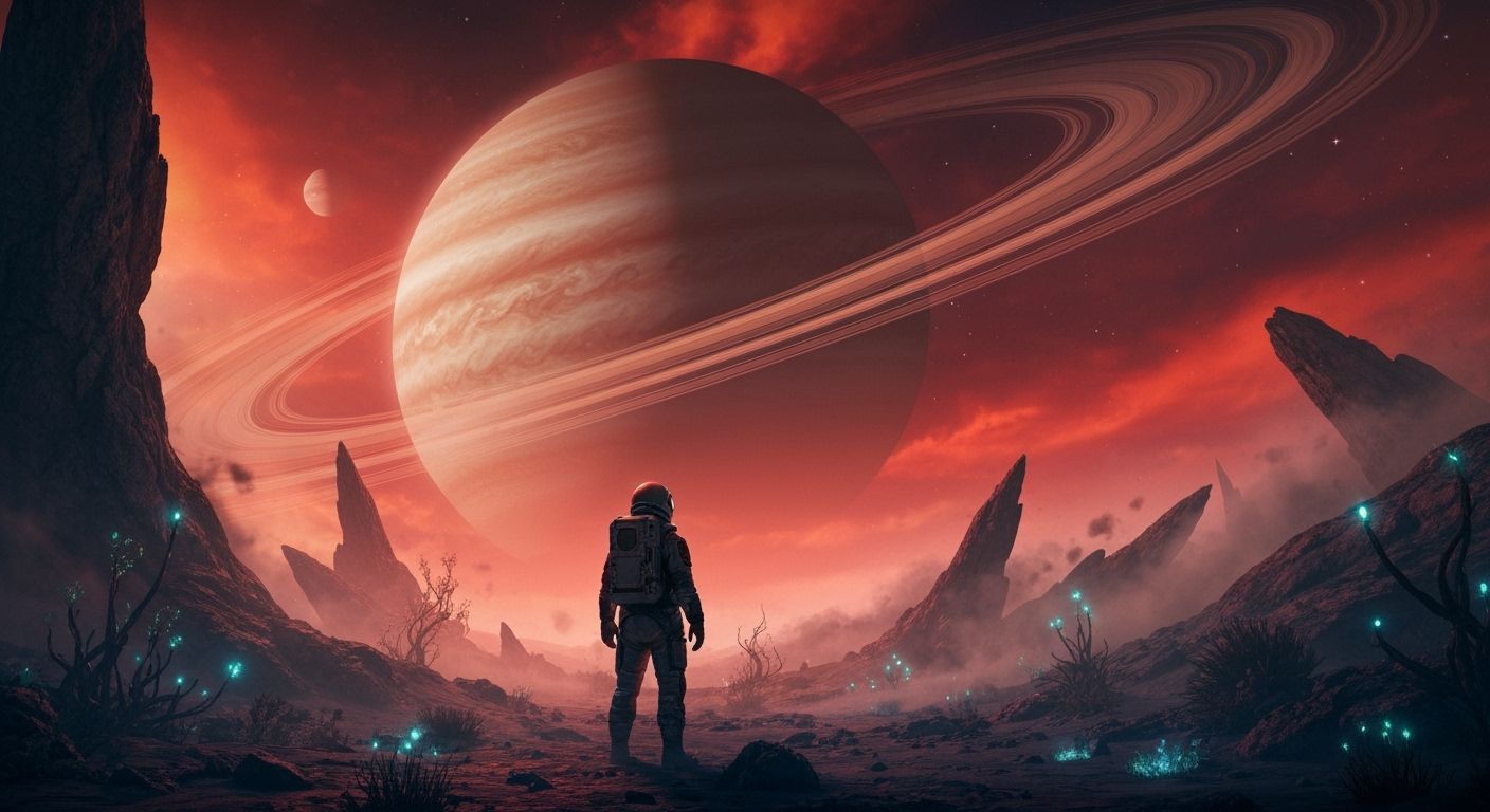 Astronaut on Fire-Red Alien Planet