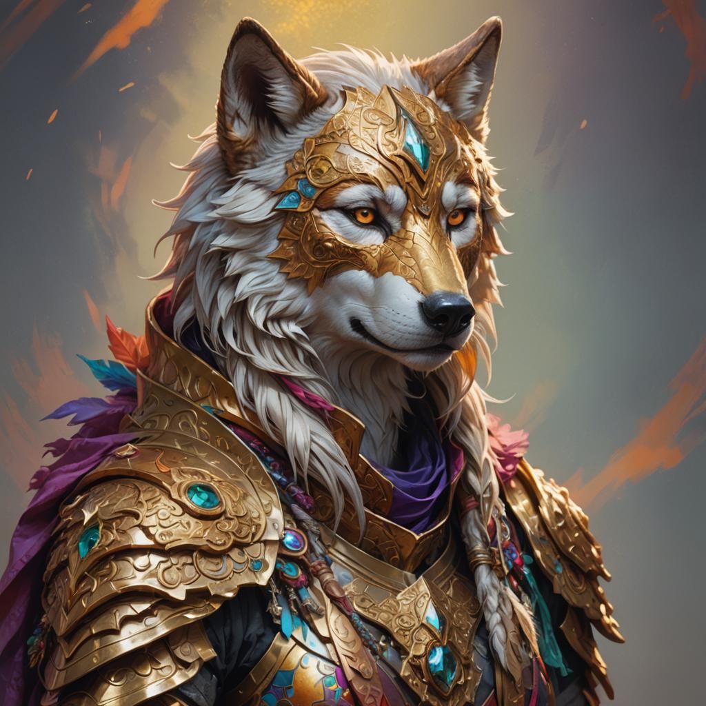 Wolf Humanoid Portrait in Fantasy Armor