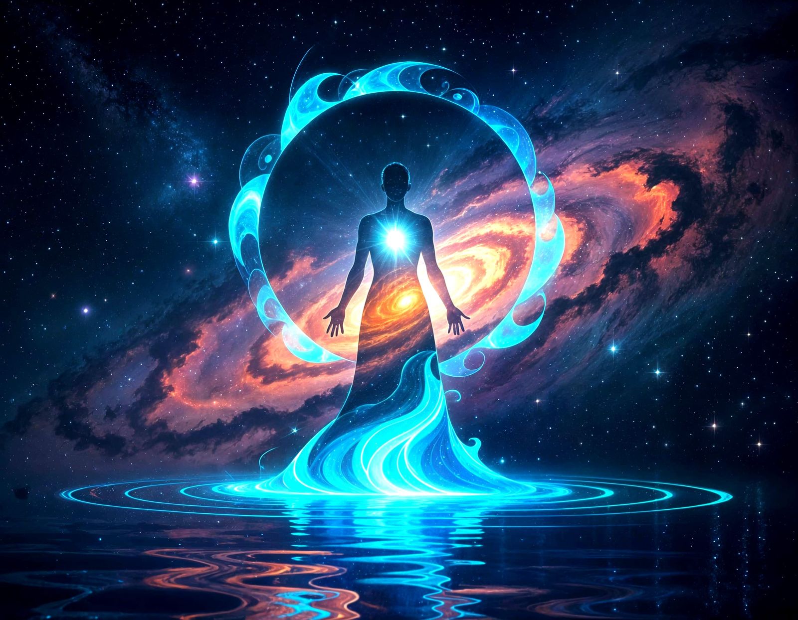 Luminous Cosmic Figure in Digital Art