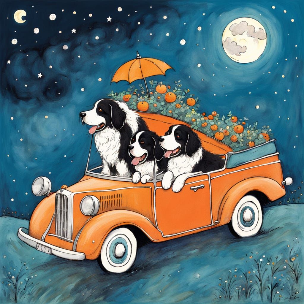 Moonlit Night Adventure with Adorable Bernese Dogs