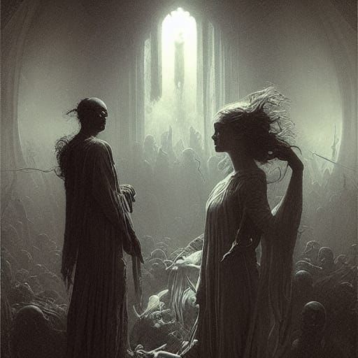 Nightmarish Scene Inspired by Doré and Rutkowski