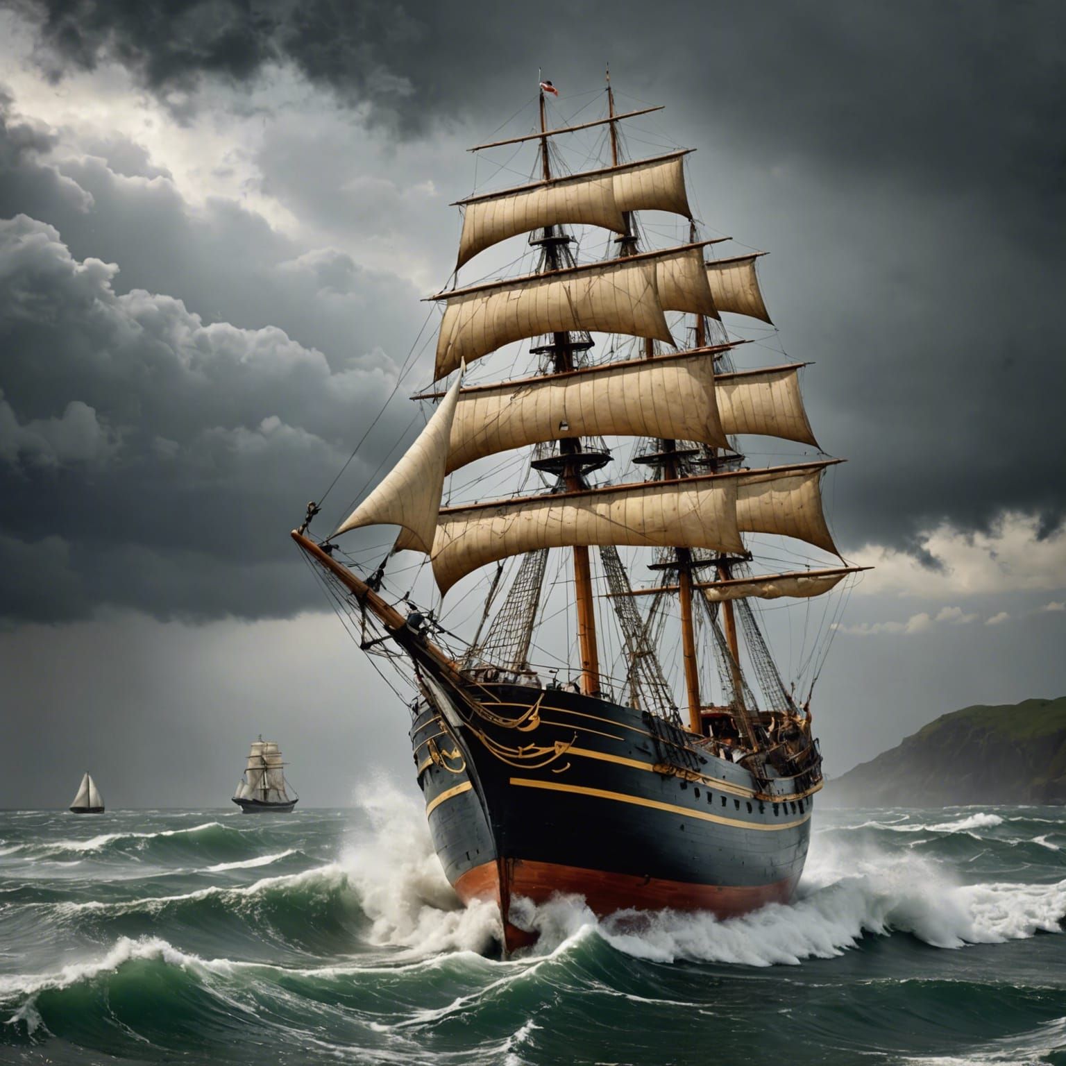 Sailing Ship in Antique Jar Seastorm