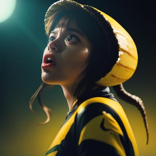 Cinematic Banana Burping Woman Film Still