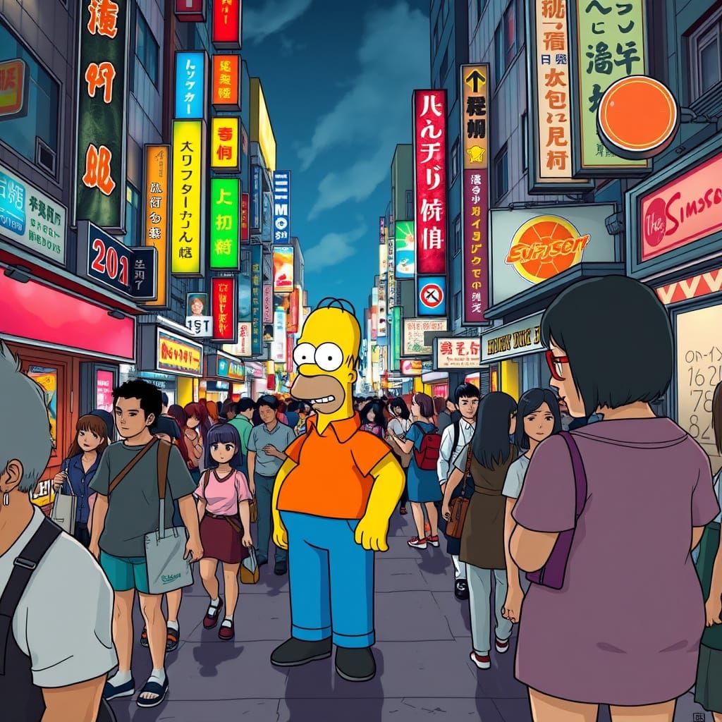 Homer Simpson in Anime Tokyo, Cyberpunk Style