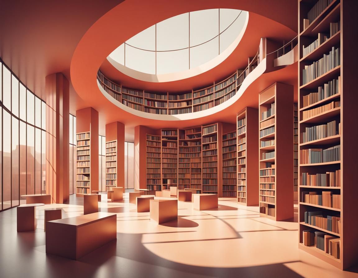 Abstract Cubist Library with Minimalist Shapes