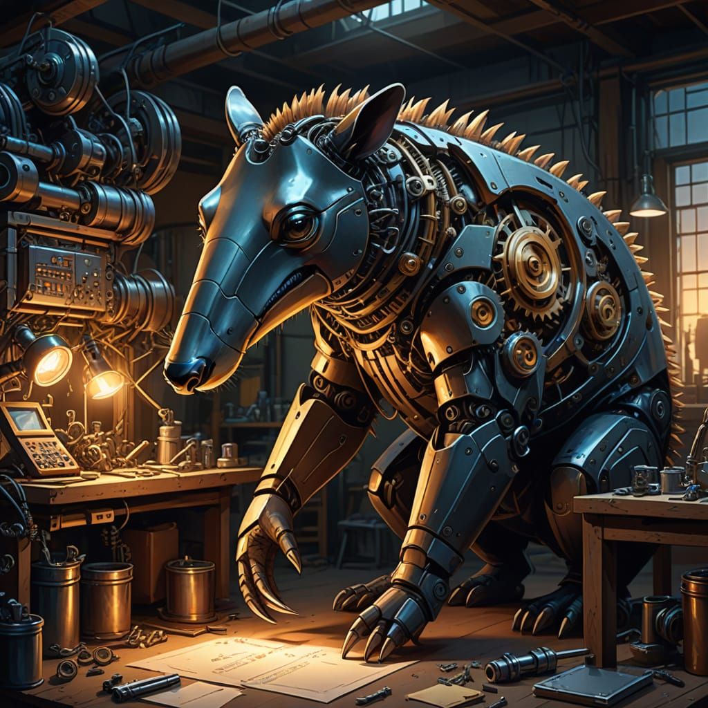 Anteater Engineer Examines Complex Machine in Workshop