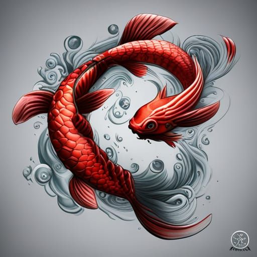 Japanese Koi Tattoo in Detailed Matte Painting Style
