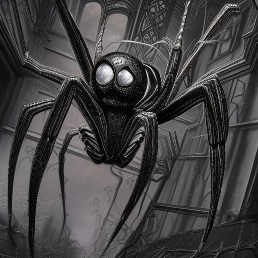 Armored Spider-Girl in Dark Fantasy Style