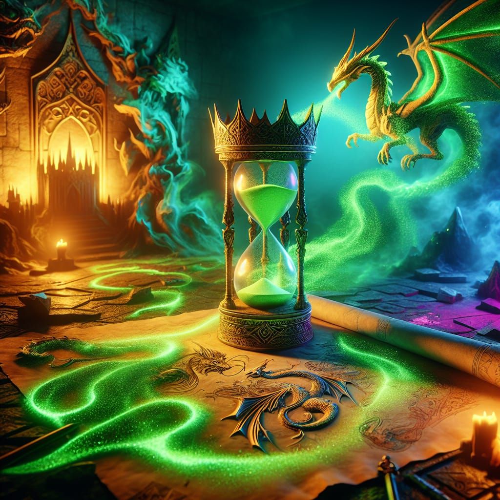 hourglass of glowing biolumiecent sand