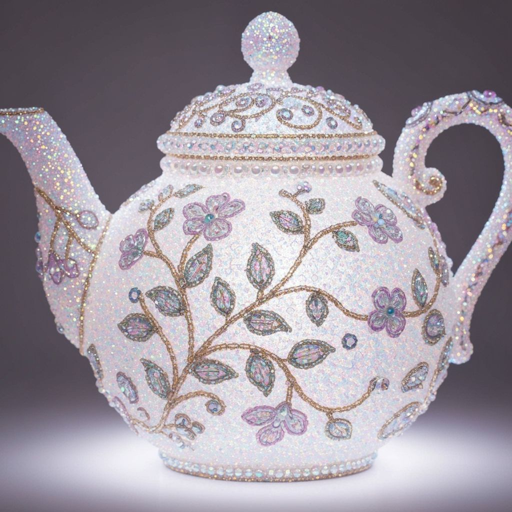 Ornate Teapot Sculpture in Opalescent Beads