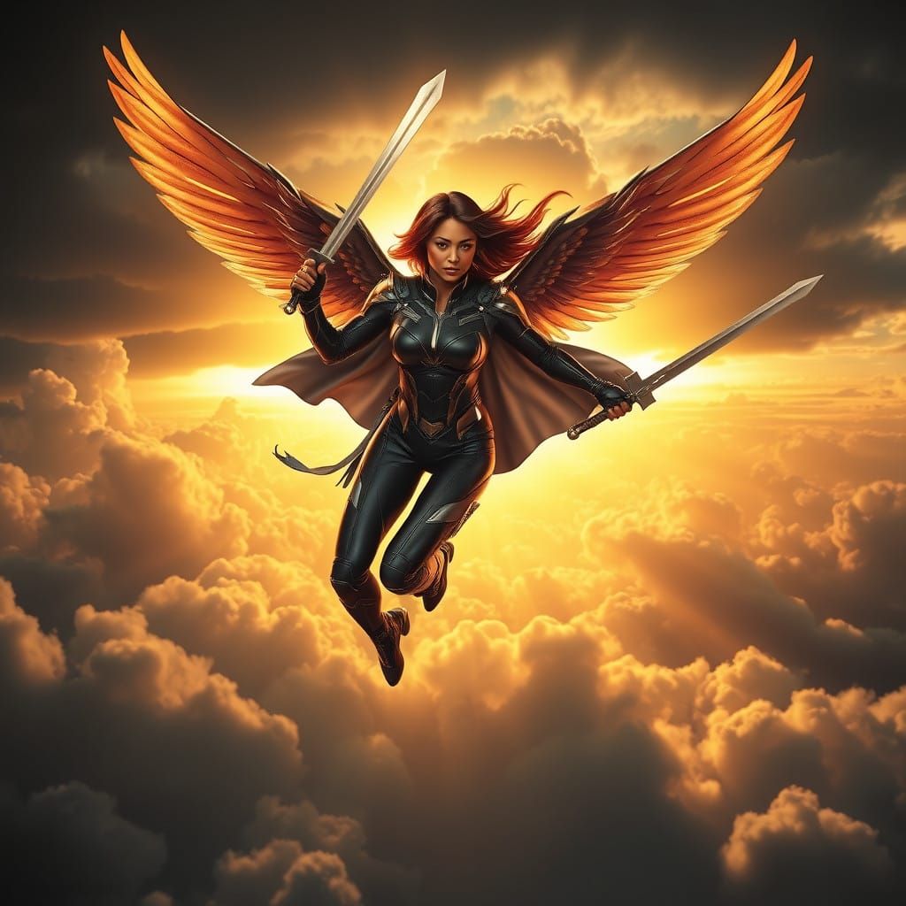 Brown Superhero Soars Through Stormy Skies in Hyperrealistic...