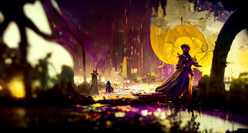 Dark Fantasy Landscape with Volumetric Lighting