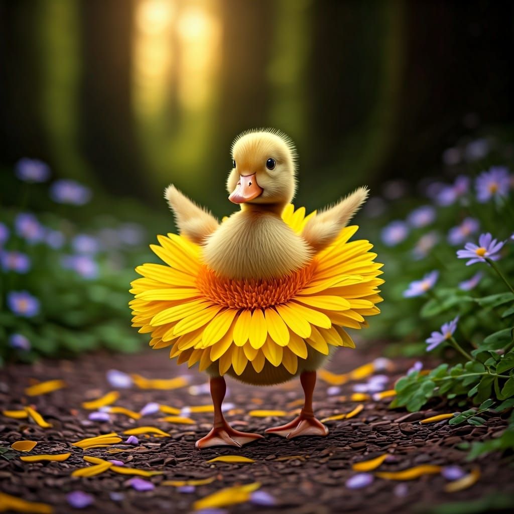 Duckling's Floral Arabesque in Enchanted Forest