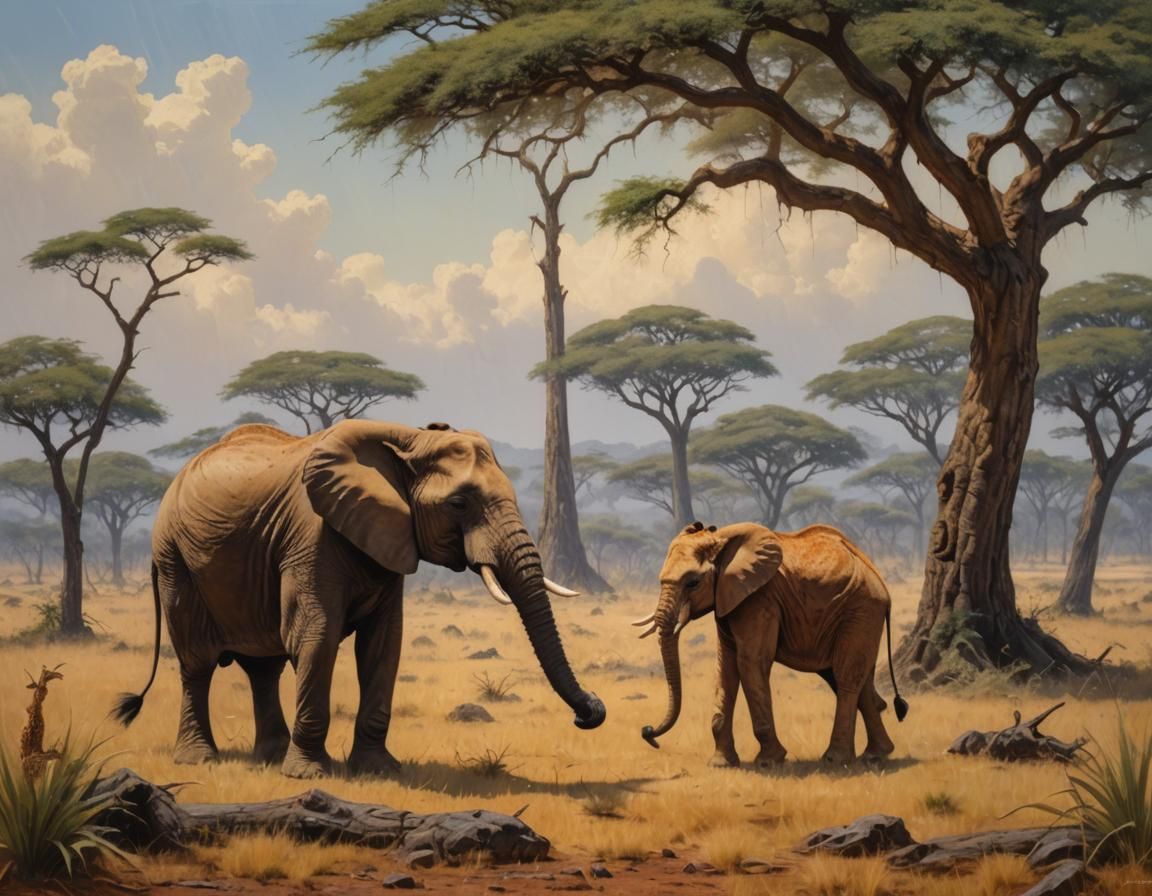 Elephant in Savannah, Oil Painting by Gurney