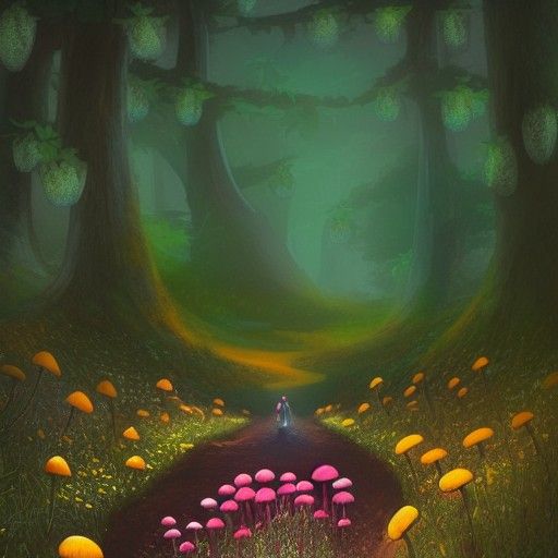 Botanical Night Scene: Whimsical Digital Matte Painting