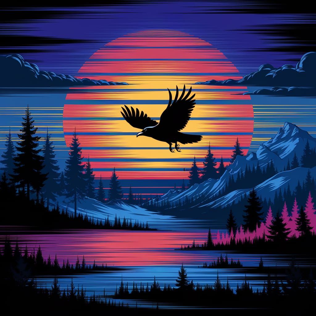 Striped Sunset Flight in Moody Twilight