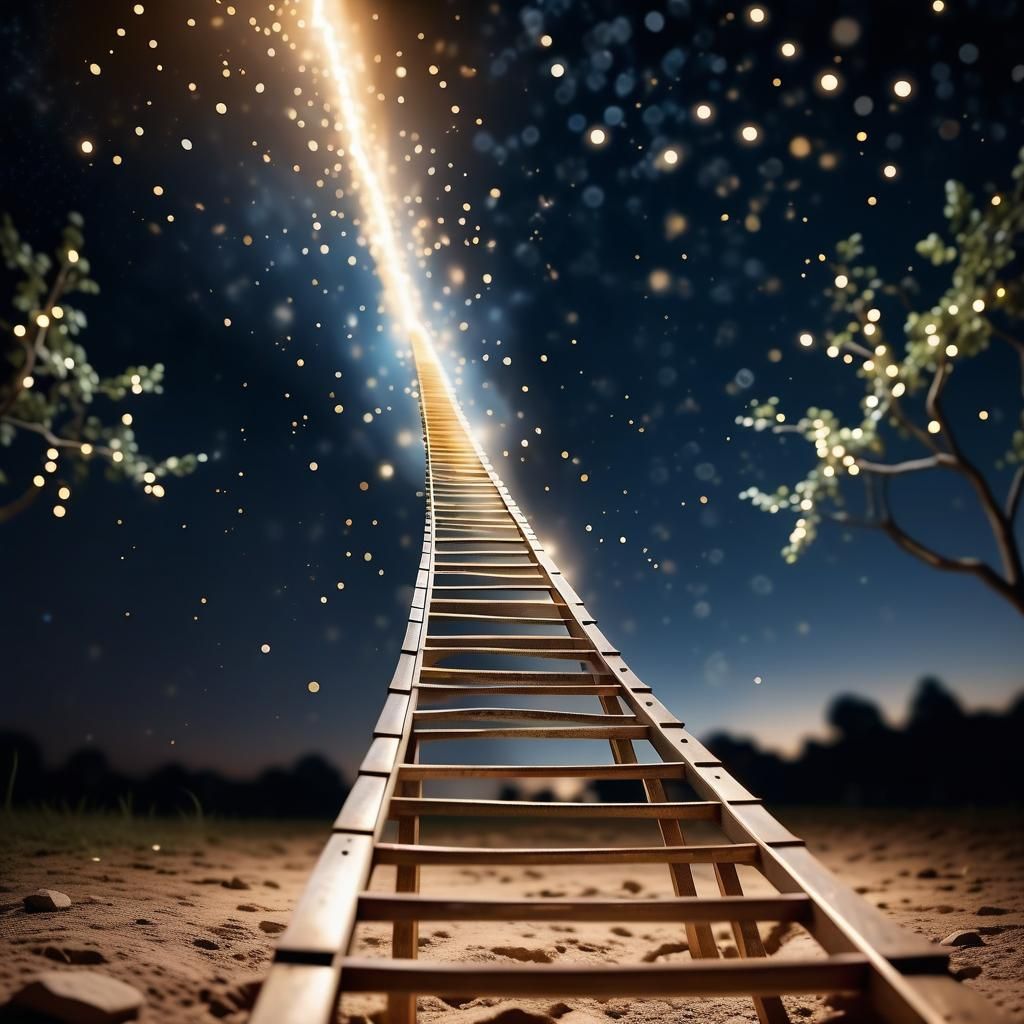 Angels Descending Infinite Ladder in Beam of Light