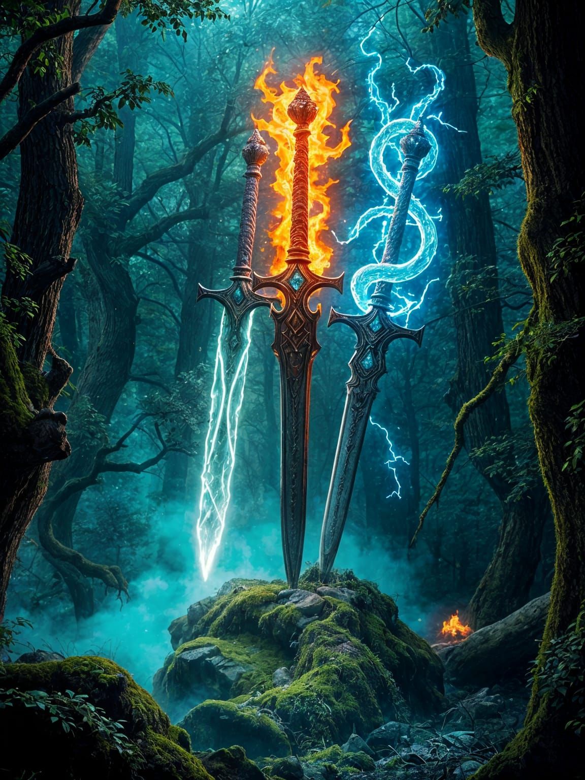 Legends of Elemental Swords in Ancient Forest
