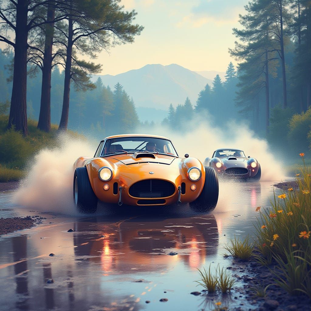 Ethereal Racing Scene in Dreamy 8-Bit Art