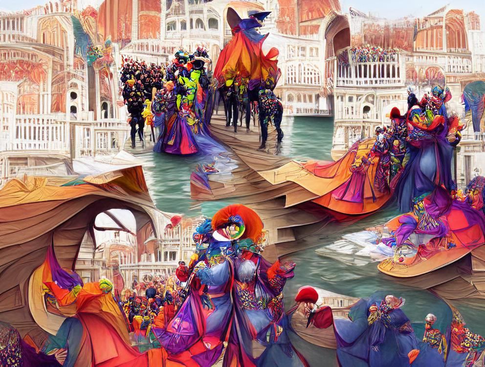 Renaissance Venice Carnevale: Colorful Detailed Illustration