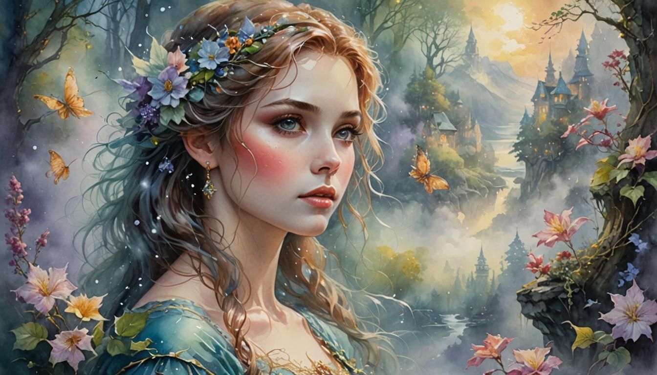 Ethereal Watercolor Portrait in Fantasy Style