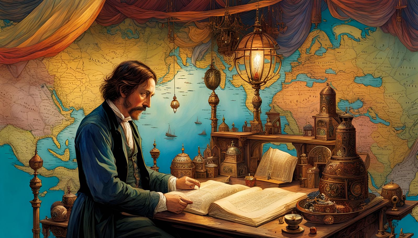 Treasure Island Map: Detailed Folk Art Illustration