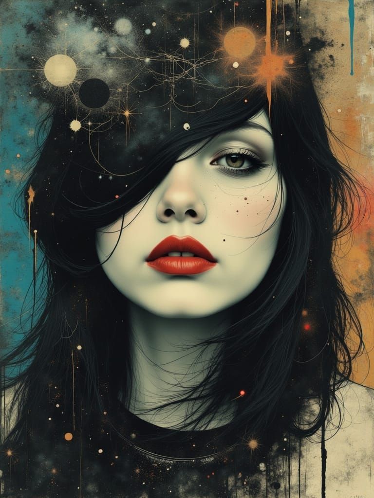 Melancholic Gothic Woman in Pop Surreal Portrait